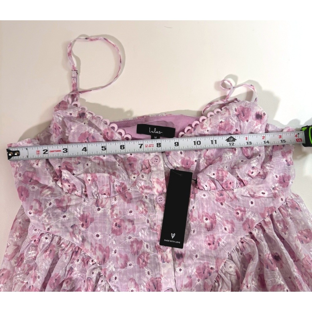 Lulus Enchanting Sweetie Lilac Floral Eyelet Button Up Cami Top Size Medium - Picture 4 of 7